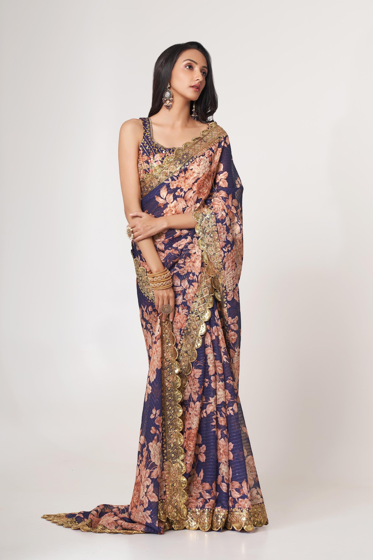 Adorable Purple Floral Printed Organza Ceremony Wear Saree