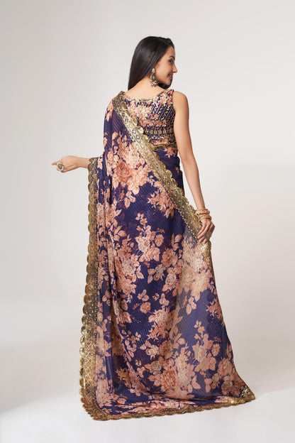 Adorable Purple Floral Printed Organza Ceremony Wear Saree