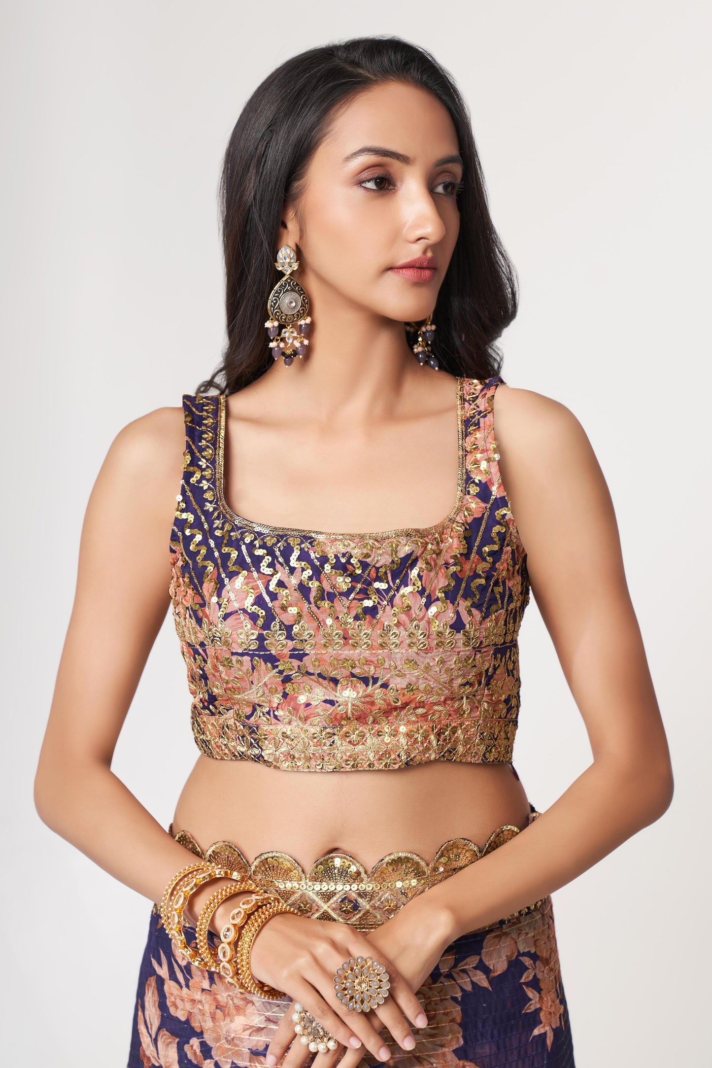 Adorable Purple Floral Printed Organza Ceremony Wear Saree