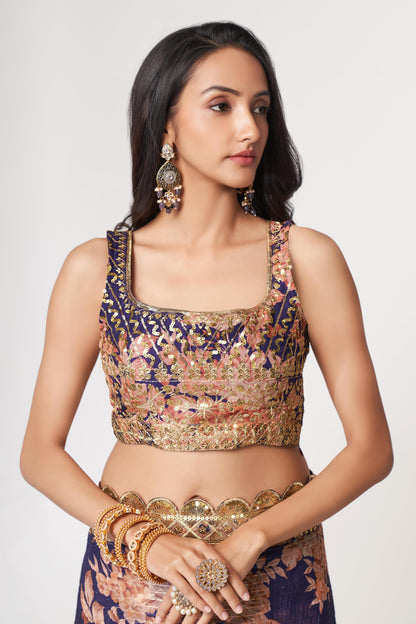 Adorable Purple Floral Printed Organza Ceremony Wear Saree