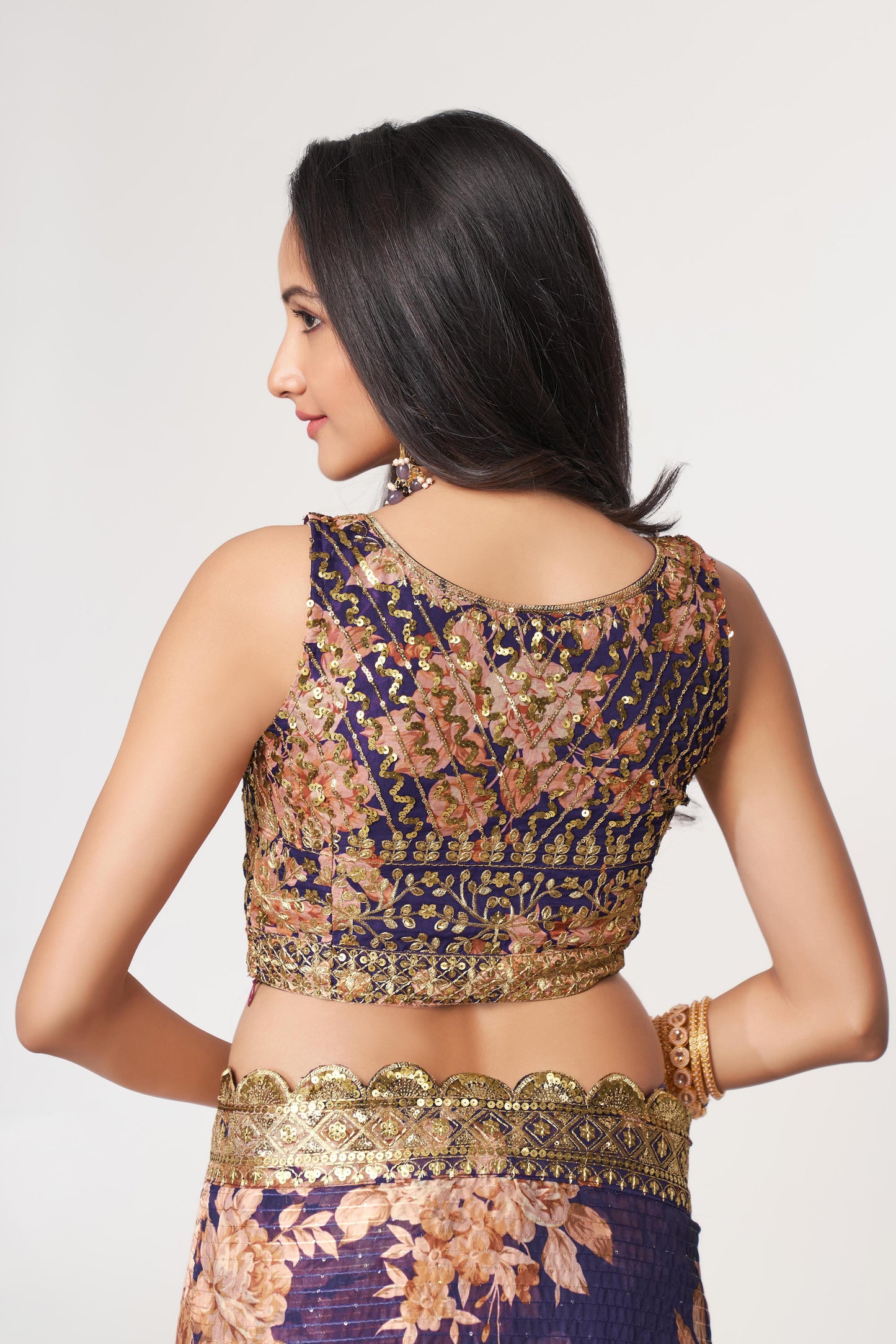 Adorable Purple Floral Printed Organza Ceremony Wear Saree
