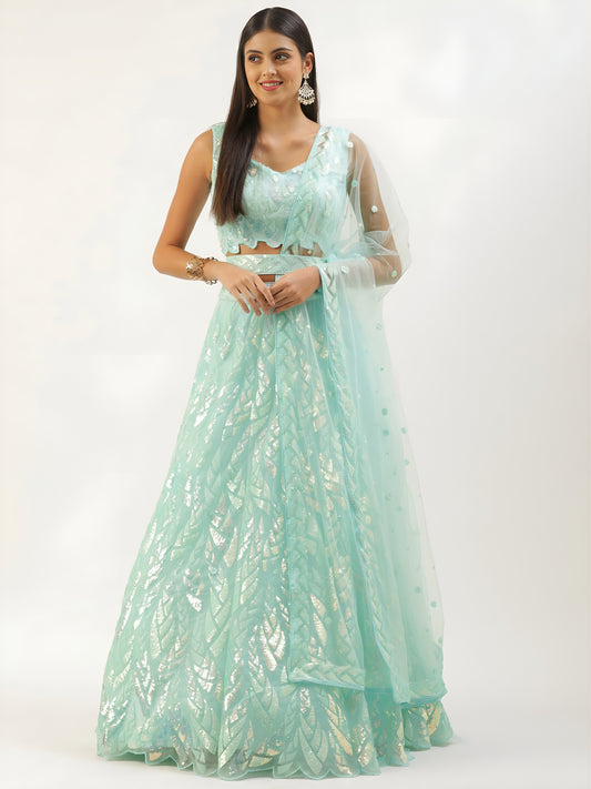 White Sequin Embroidered Lehenga Choli Set | Soft Net Wedding Outfit