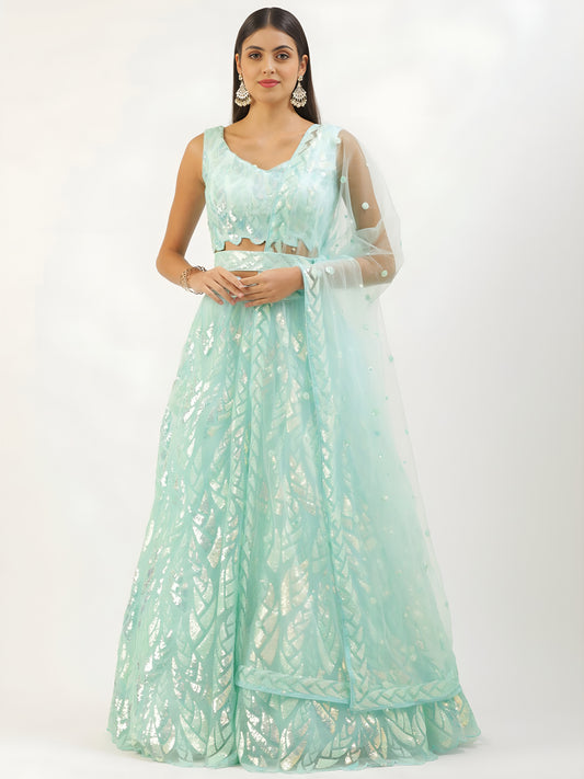 White Sequin Embroidered Lehenga Choli Set | Soft Net Wedding Outfit