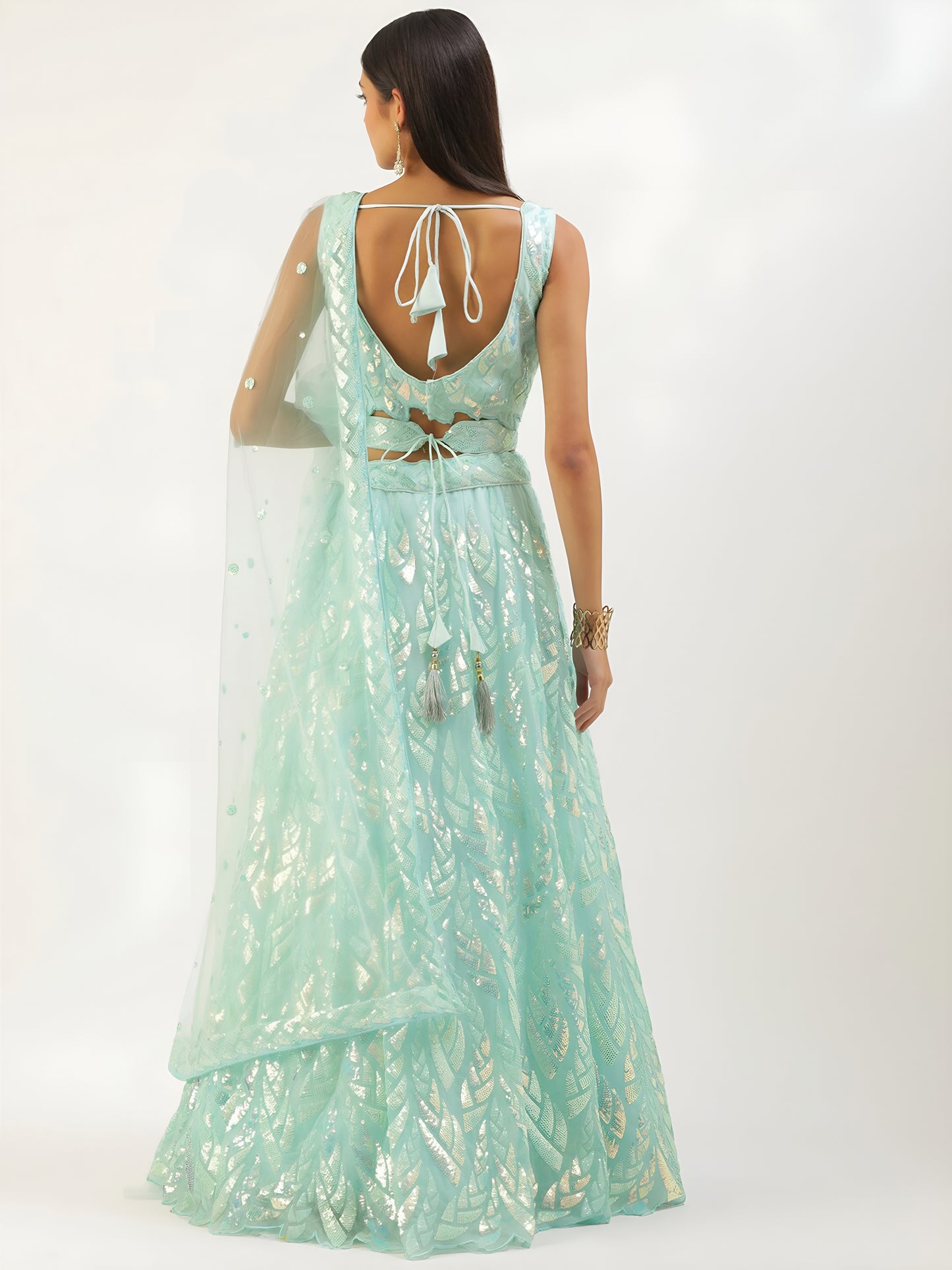 White Sequin Embroidered Lehenga Choli Set | Soft Net Wedding Outfit