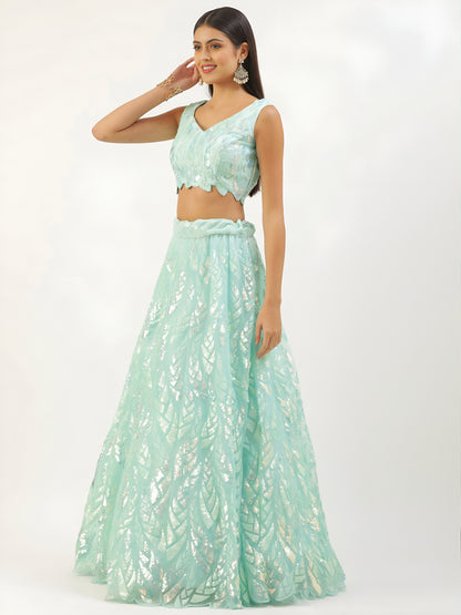 White Sequin Embroidered Lehenga Choli Set | Soft Net Wedding Outfit