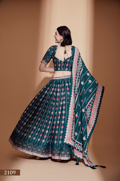 Emerald Green Printed Festive Lehenga Choli