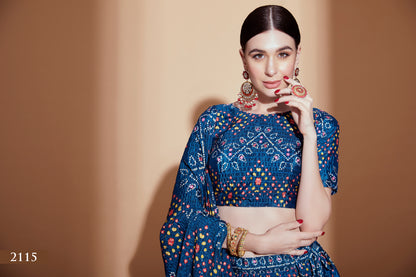 Navy Blue Mirror Work Designer Lehenga