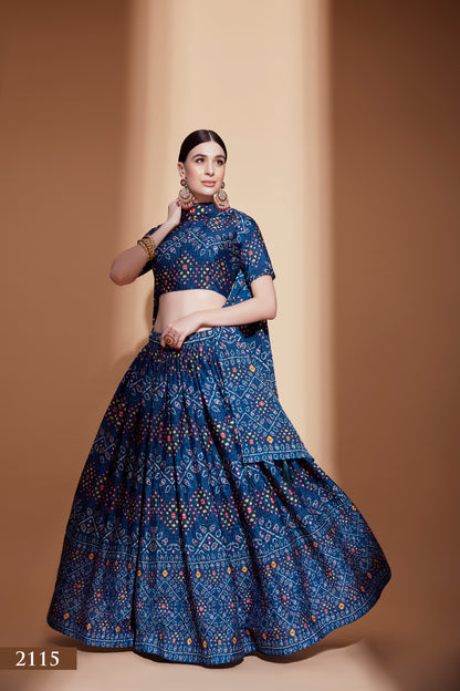 Navy Blue Mirror Work Designer Lehenga