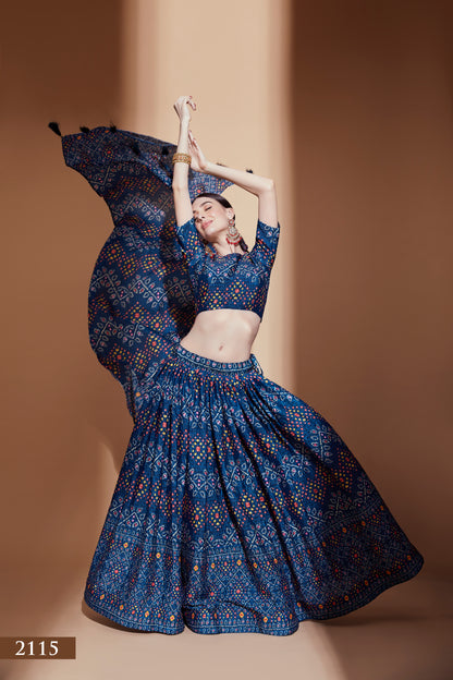 Navy Blue Mirror Work Designer Lehenga