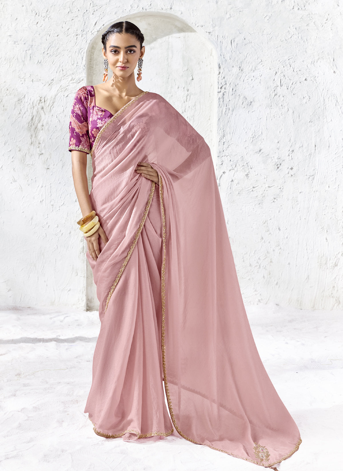 Pink Premium Organza Silk Wedding Wear Saree
