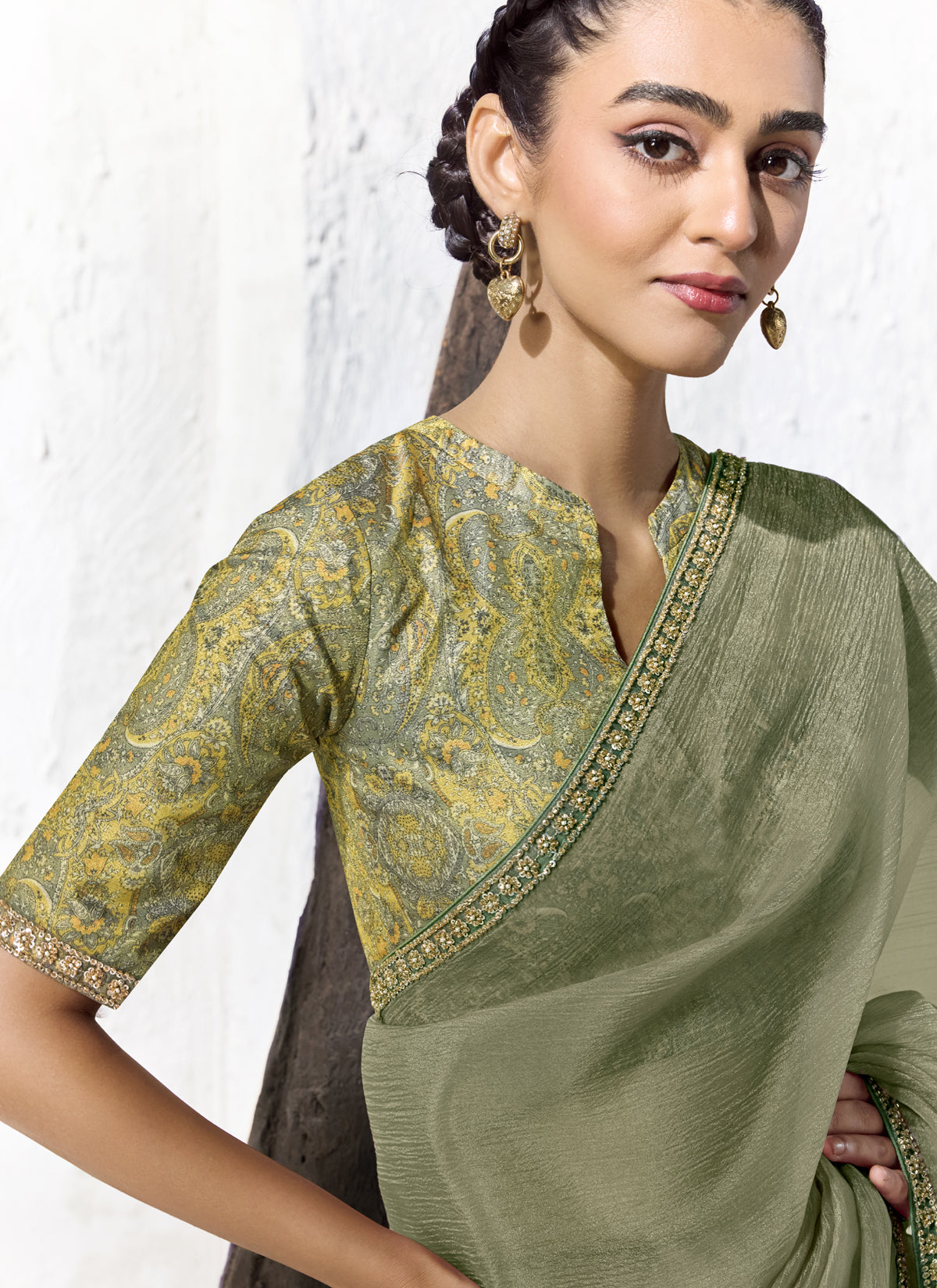 Sage Green Premium Organza Silk Wedding Wear Saree