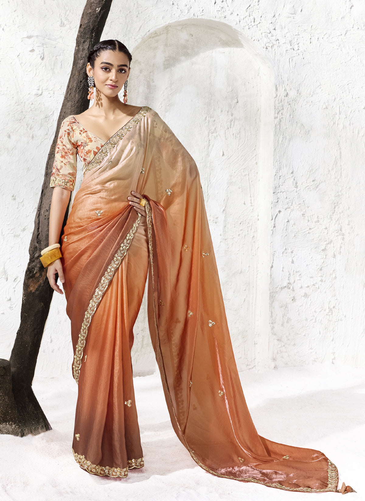 Orange Premium Organza Silk Wedding Wear Saree