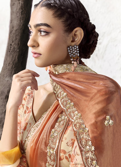 Orange Premium Organza Silk Wedding Wear Saree