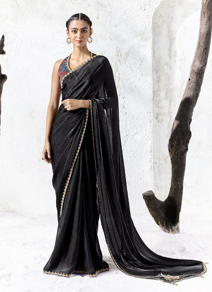 Black Premium Organza Silk Wedding Wear Saree