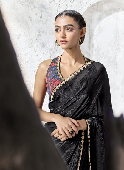 Black Premium Organza Silk Wedding Wear Saree