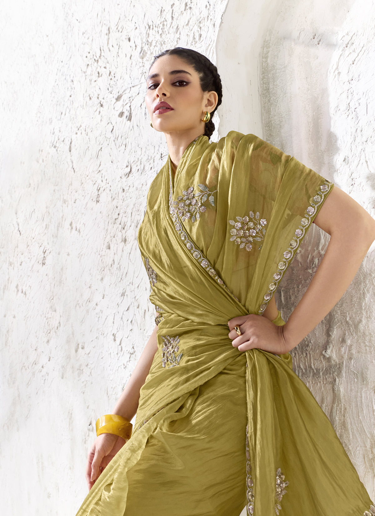 Lime Green Premium Organza Silk Wedding Wear Saree