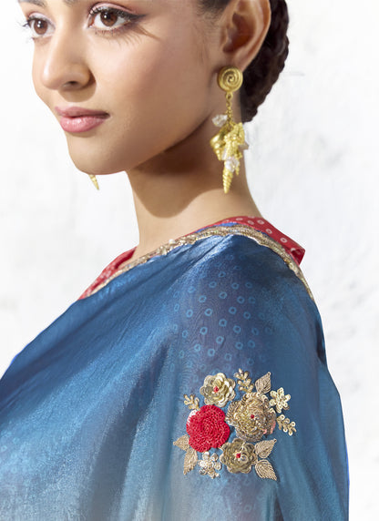 Multicolored Premium Organza Silk Wedding Wear Saree