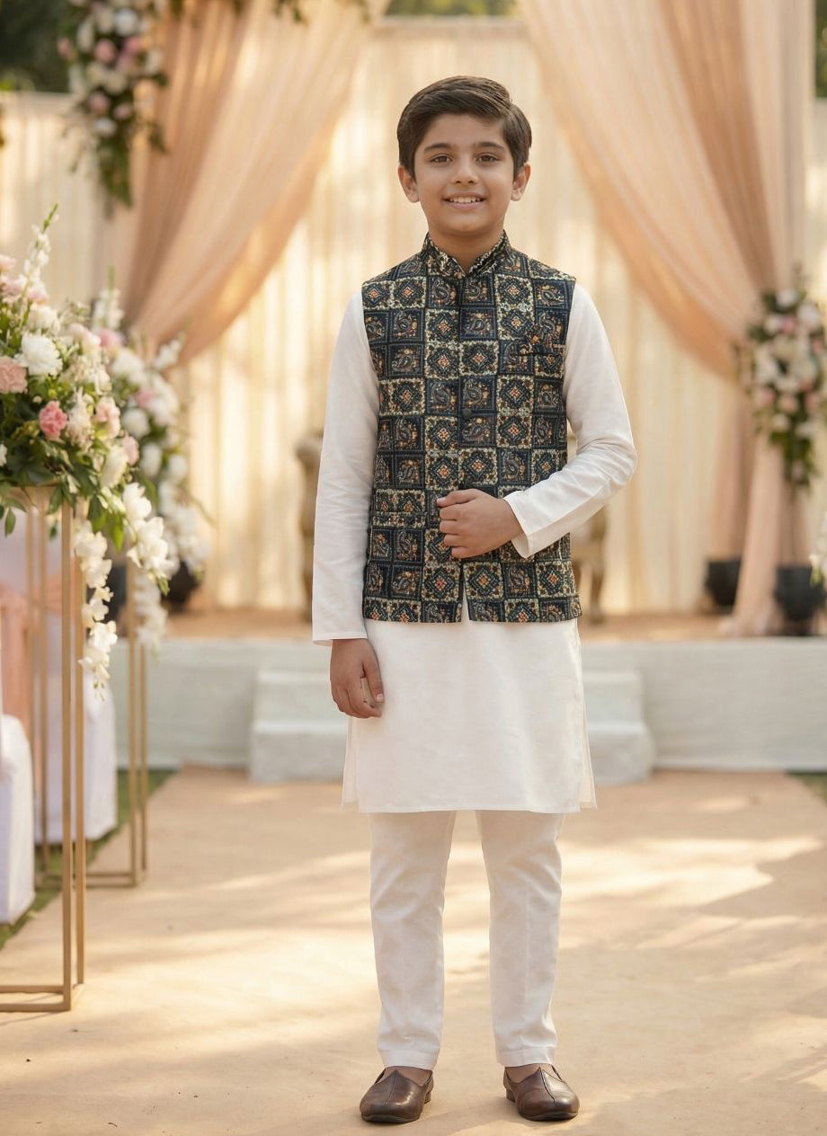 party wear Kurta Koti Pyjama set kids wear