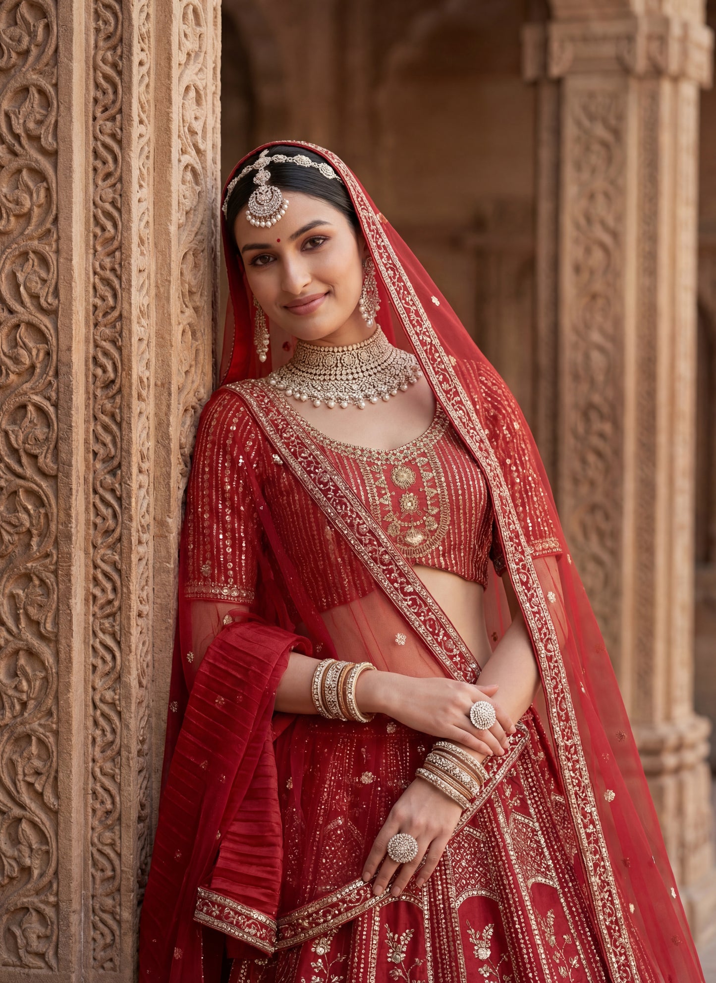 Lehenga choli Red colour double dupatta combine peacock hand work designer Party wear