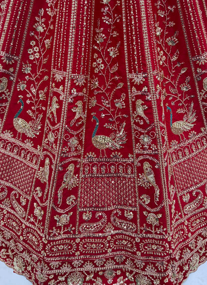 Lehenga choli Red colour double dupatta combine peacock hand work designer Party wear
