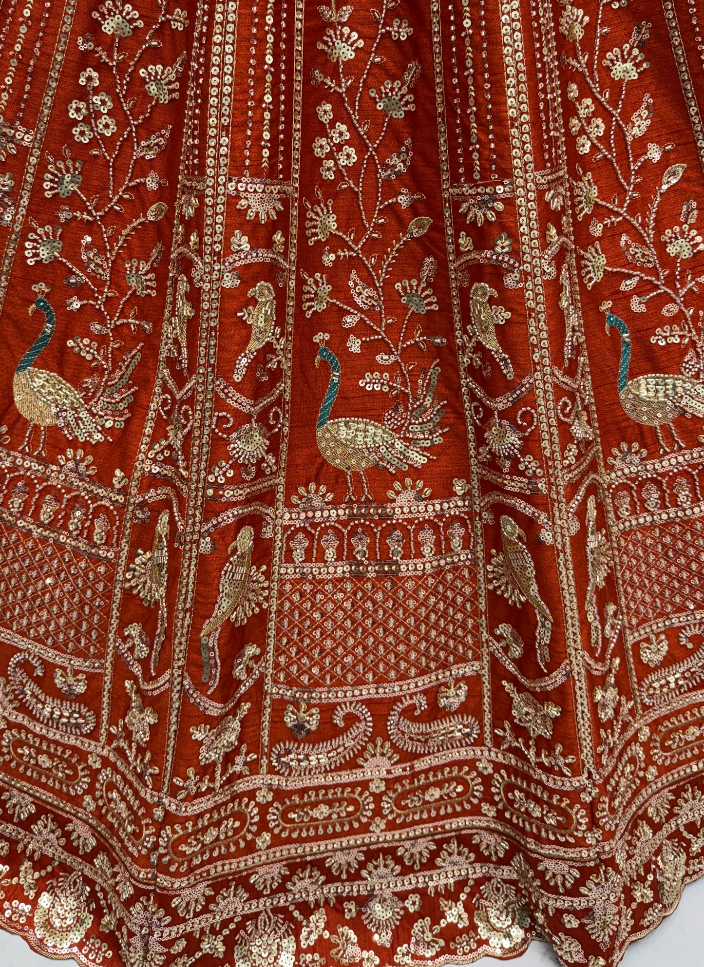 Lehenga choli Orange  colour double dupatta combine peacock hand work designer