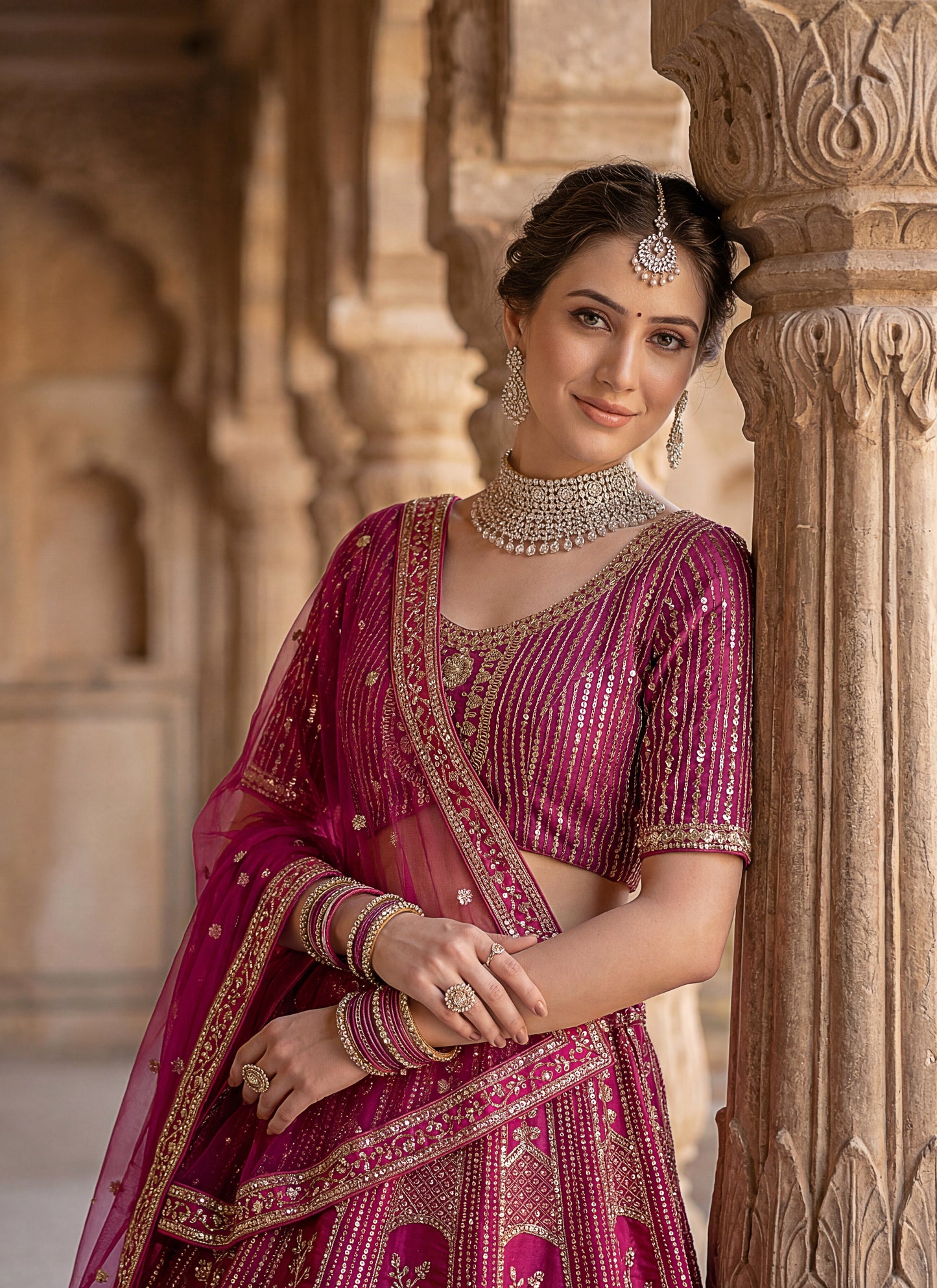 Lehenga choli Pink colour  double dupatta combine peacock hand work designer