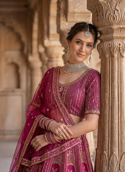 Lehenga choli Pink colour  double dupatta combine peacock hand work designer
