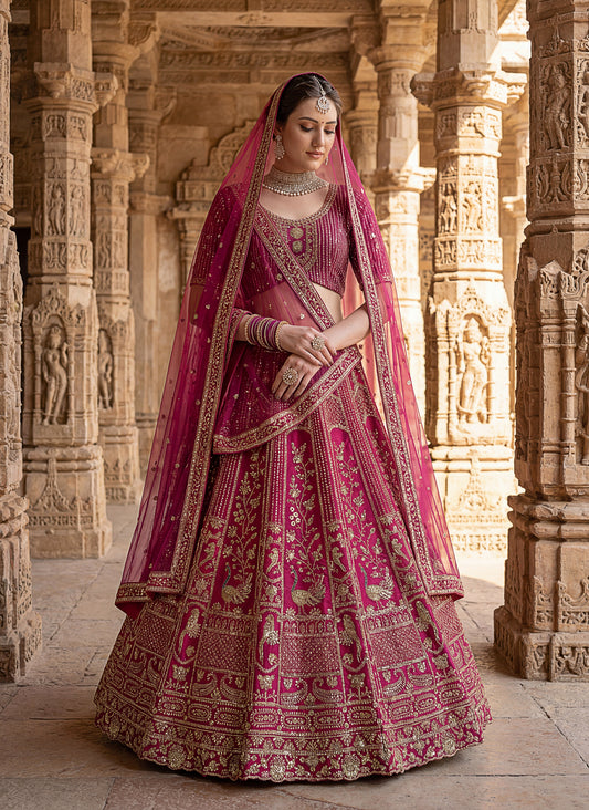 Lehenga choli Pink colour  double dupatta combine peacock hand work designer