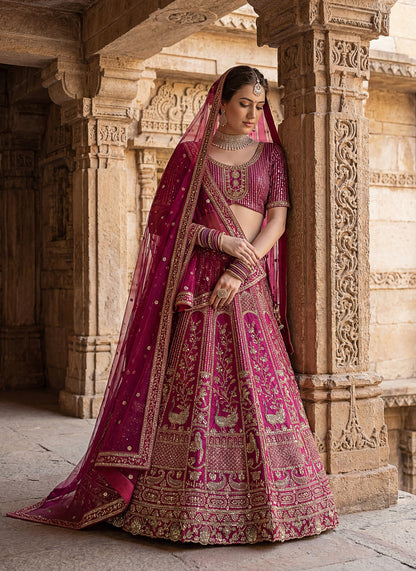Lehenga choli Pink colour  double dupatta combine peacock hand work designer