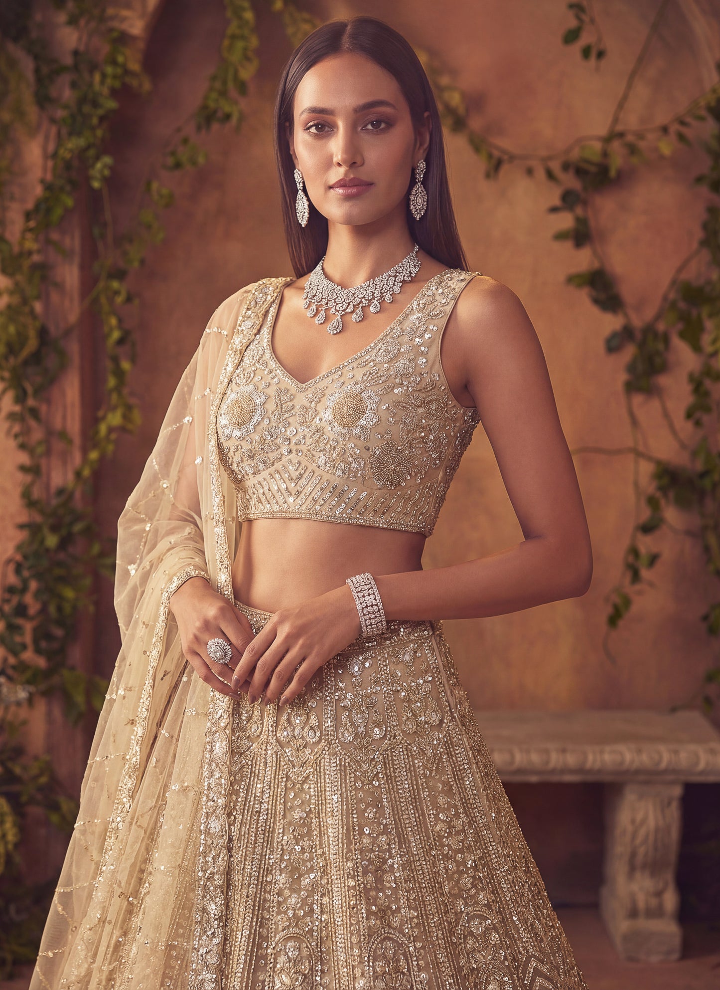 Stunning Sober Golden Party Wear Lehenga Choli
