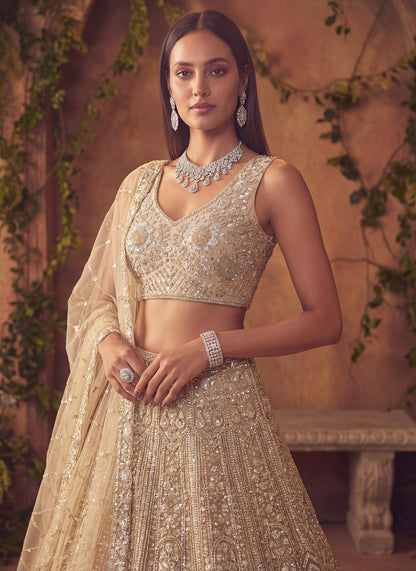 Stunning Sober Golden Party Wear Lehenga Choli