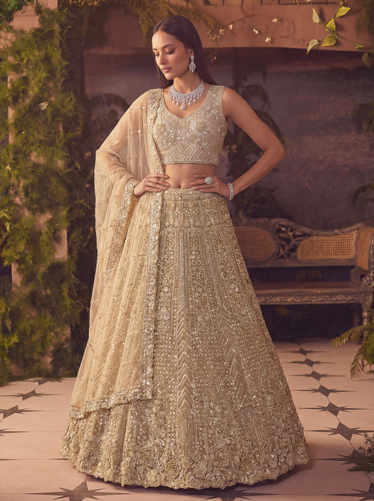 Stunning Sober Golden Party Wear Lehenga Choli