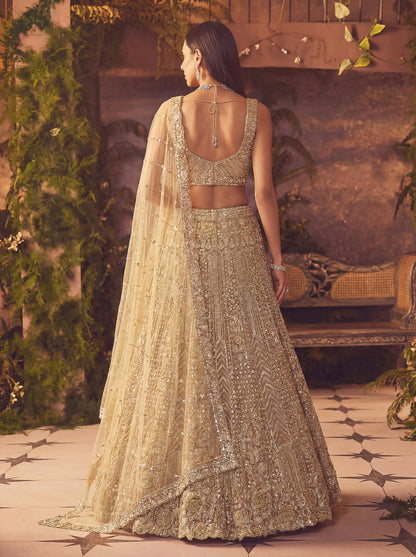 Stunning Sober Golden Party Wear Lehenga Choli