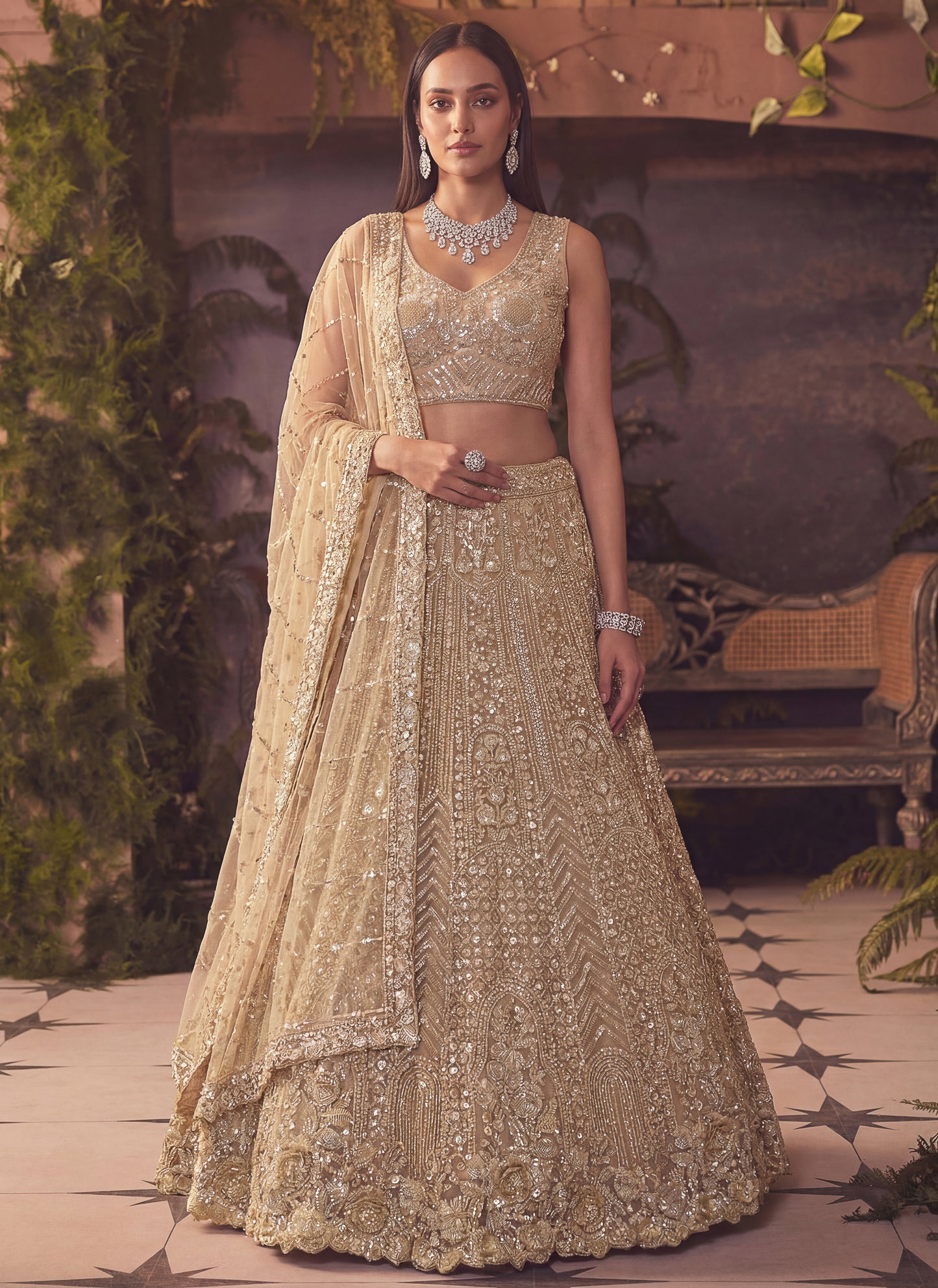 Stunning Sober Golden Party Wear Lehenga Choli