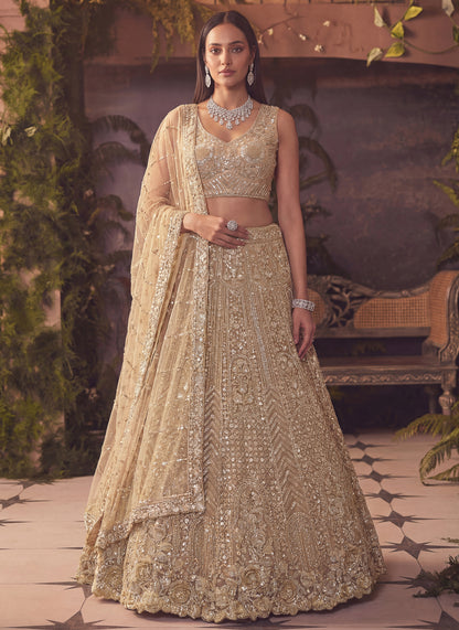 Stunning Sober Golden Party Wear Lehenga Choli