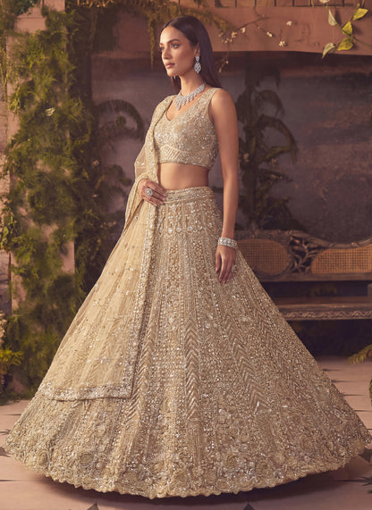 Stunning Sober Golden Party Wear Lehenga Choli