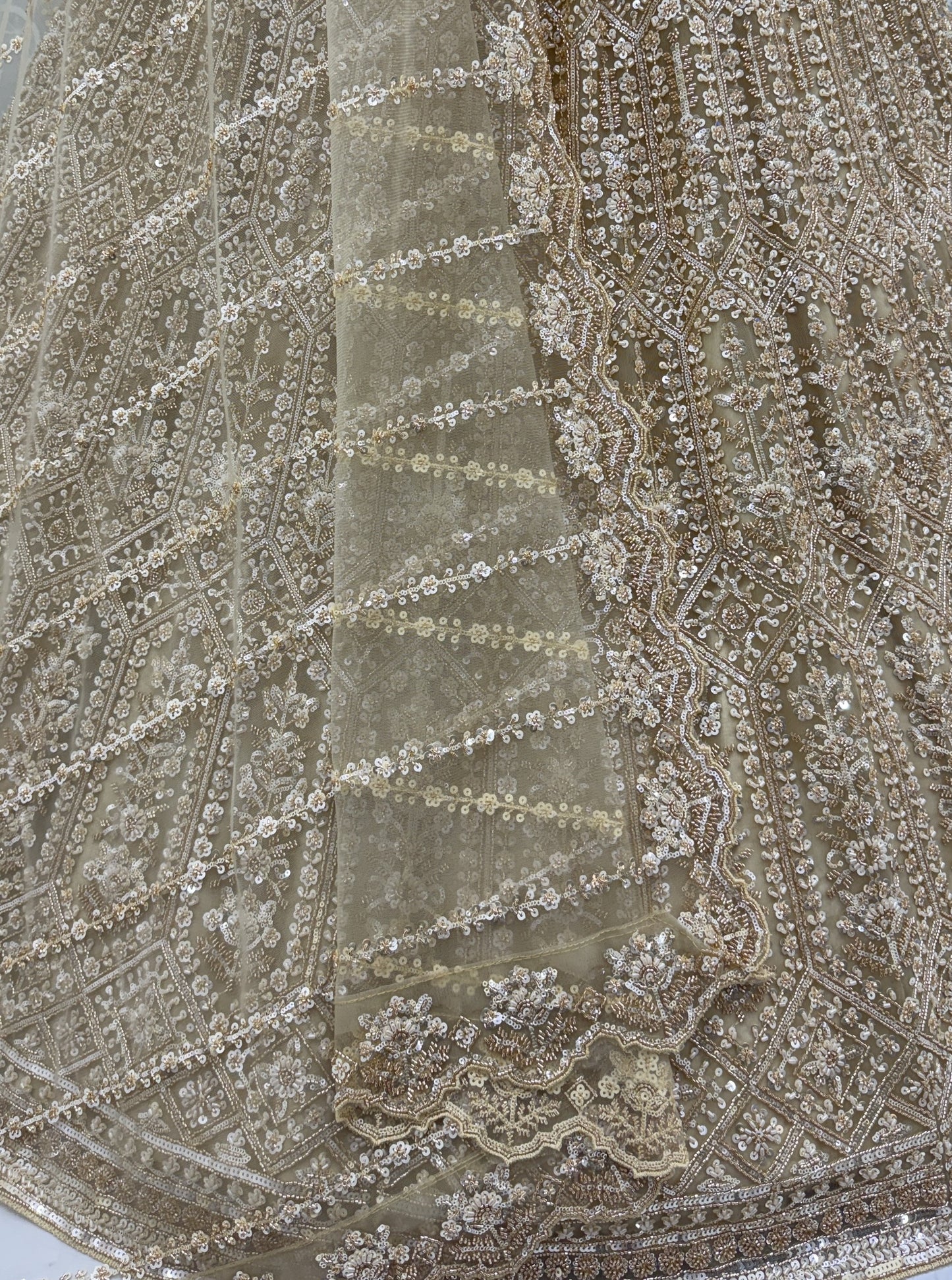 Beads and Motif Work Golden Lehenga choli with Designer Dupatta
