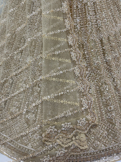 Beads and Motif Work Golden Lehenga choli with Designer Dupatta