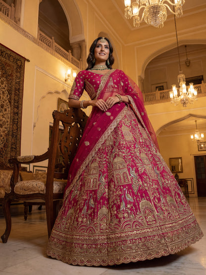 Abstract Pattern and Peacock Embroidered Double dupatta designed Lehenga Choli