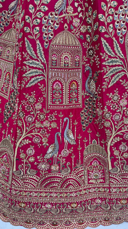 Abstract Pattern and Peacock Embroidered Double dupatta designed Lehenga Choli