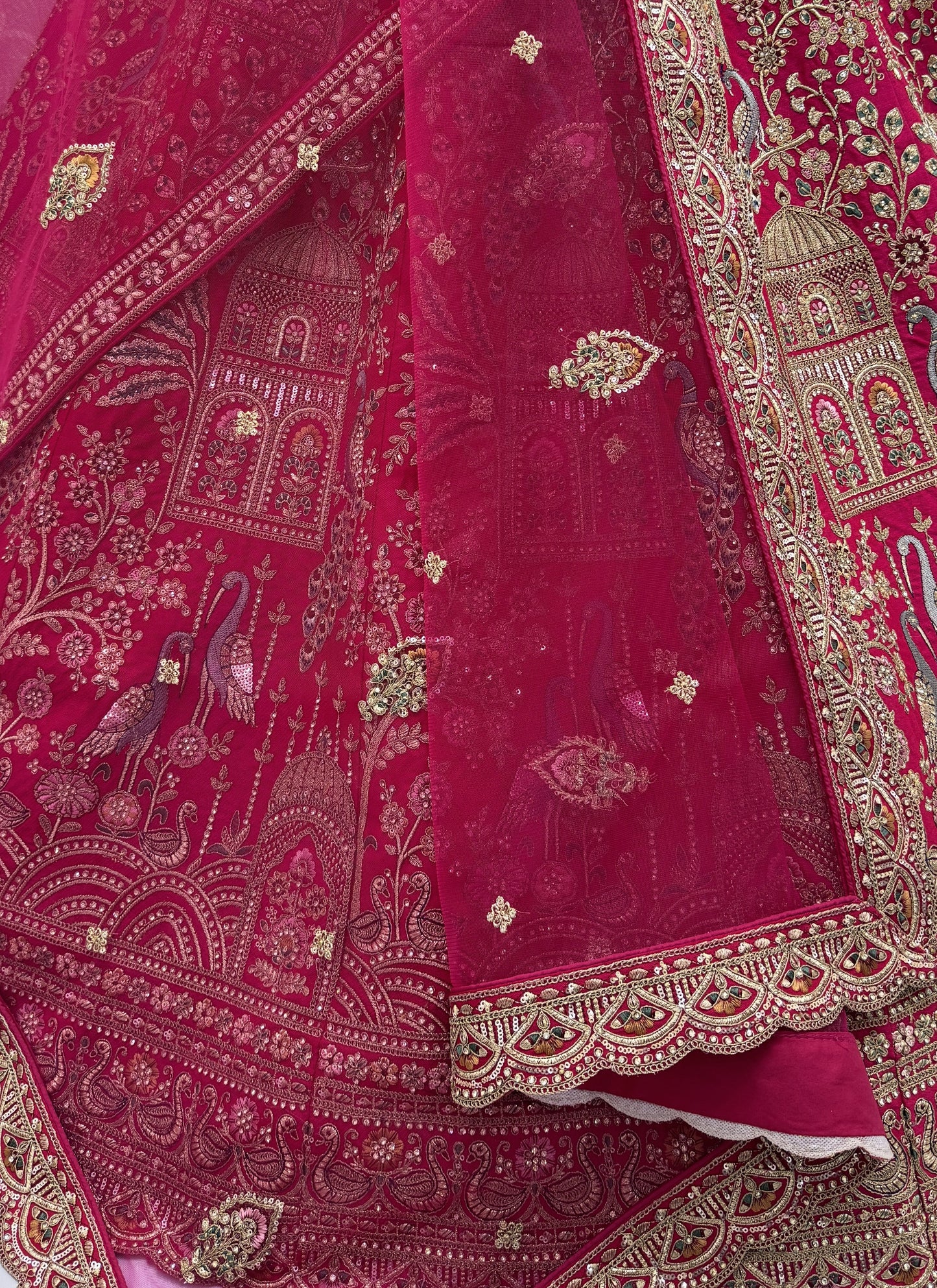 Abstract Pattern and Peacock Embroidered Double dupatta designed Lehenga Choli