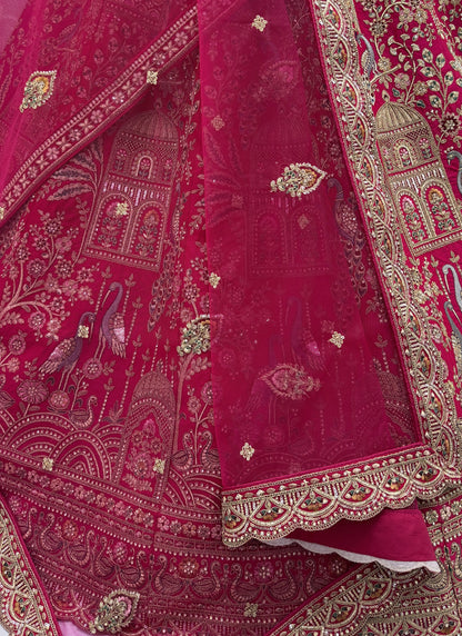 Abstract Pattern and Peacock Embroidered Double dupatta designed Lehenga Choli