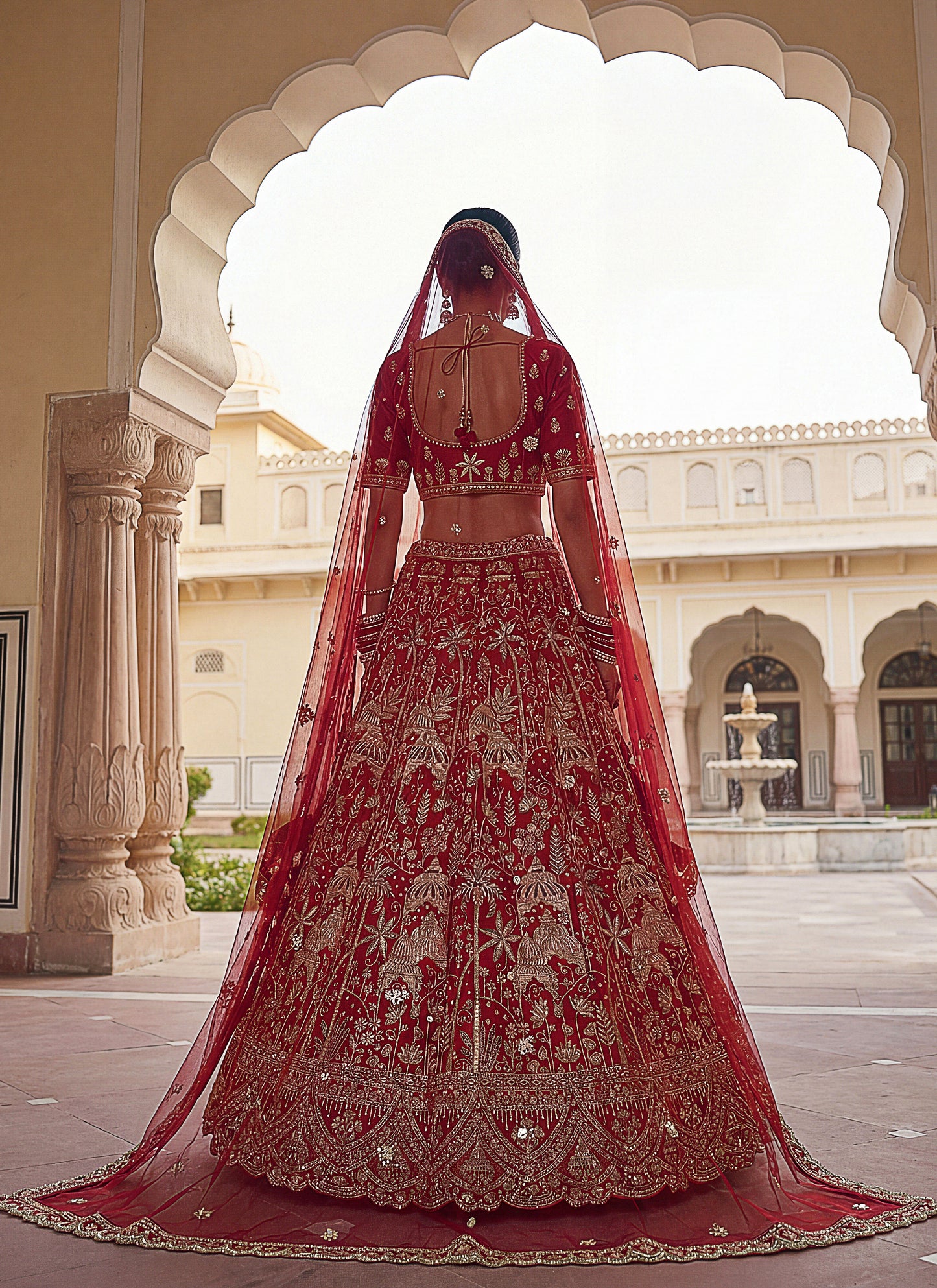 Pink Beautiful Coconut Tree and flower Pattern Embroidered Perfect Silk Bridal Lehenga