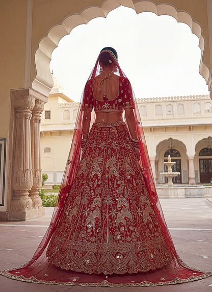 Pink Beautiful Coconut Tree and flower Pattern Embroidered Perfect Silk Bridal Lehenga