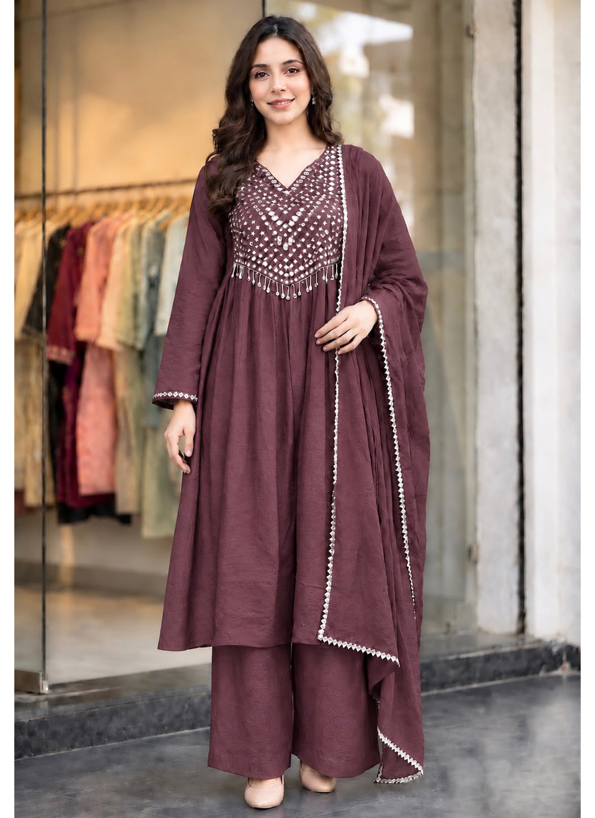 Burgundy Crush Silk Ready-to-Wear Anarkali Set with Matching Dupatta