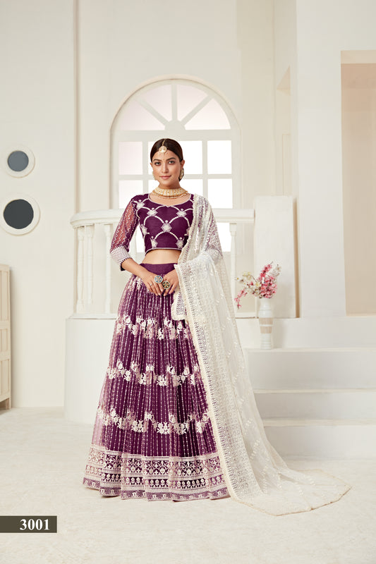 Imperial Wine Embroidered Lehenga