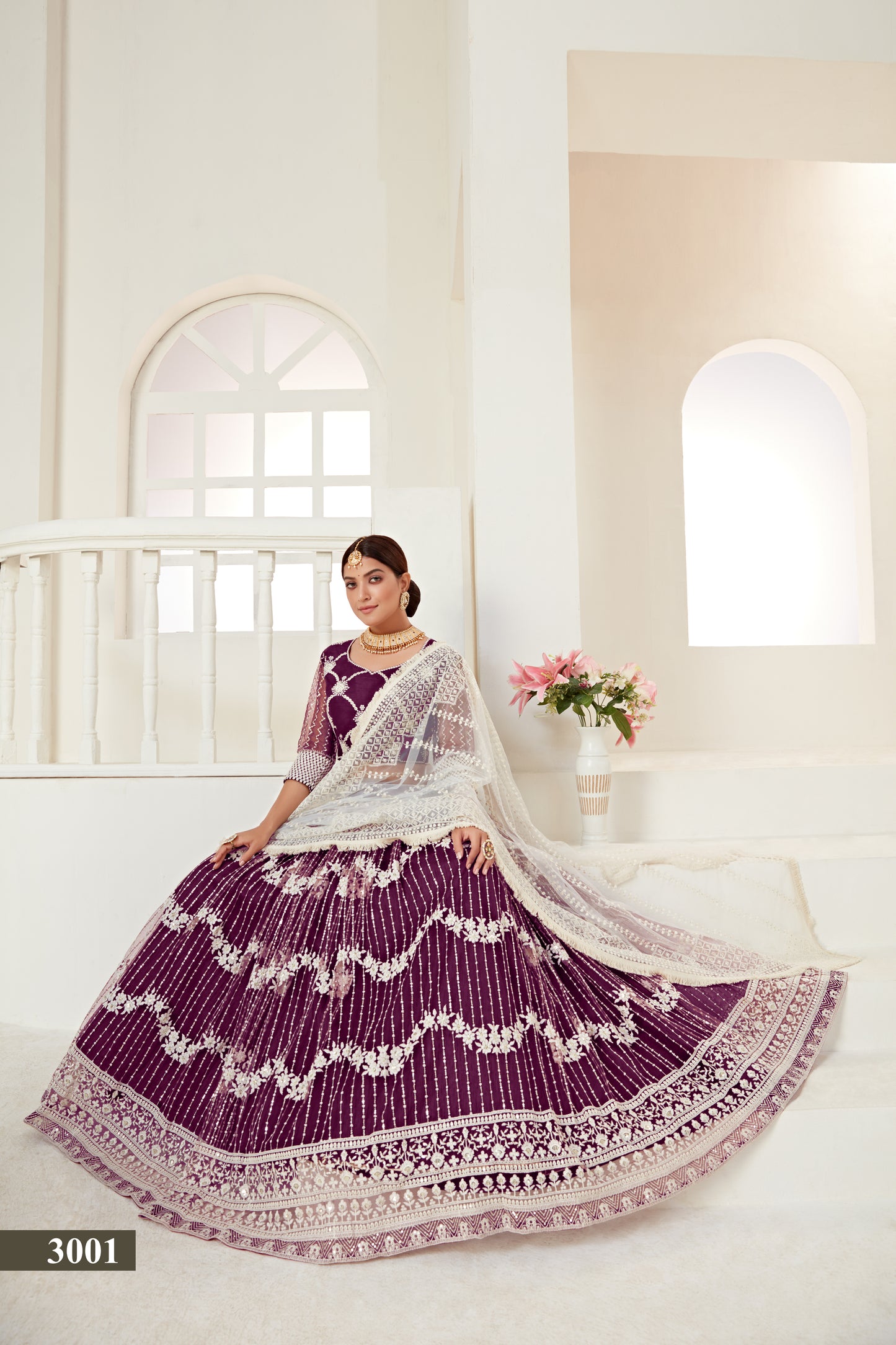 Imperial Wine Embroidered Lehenga