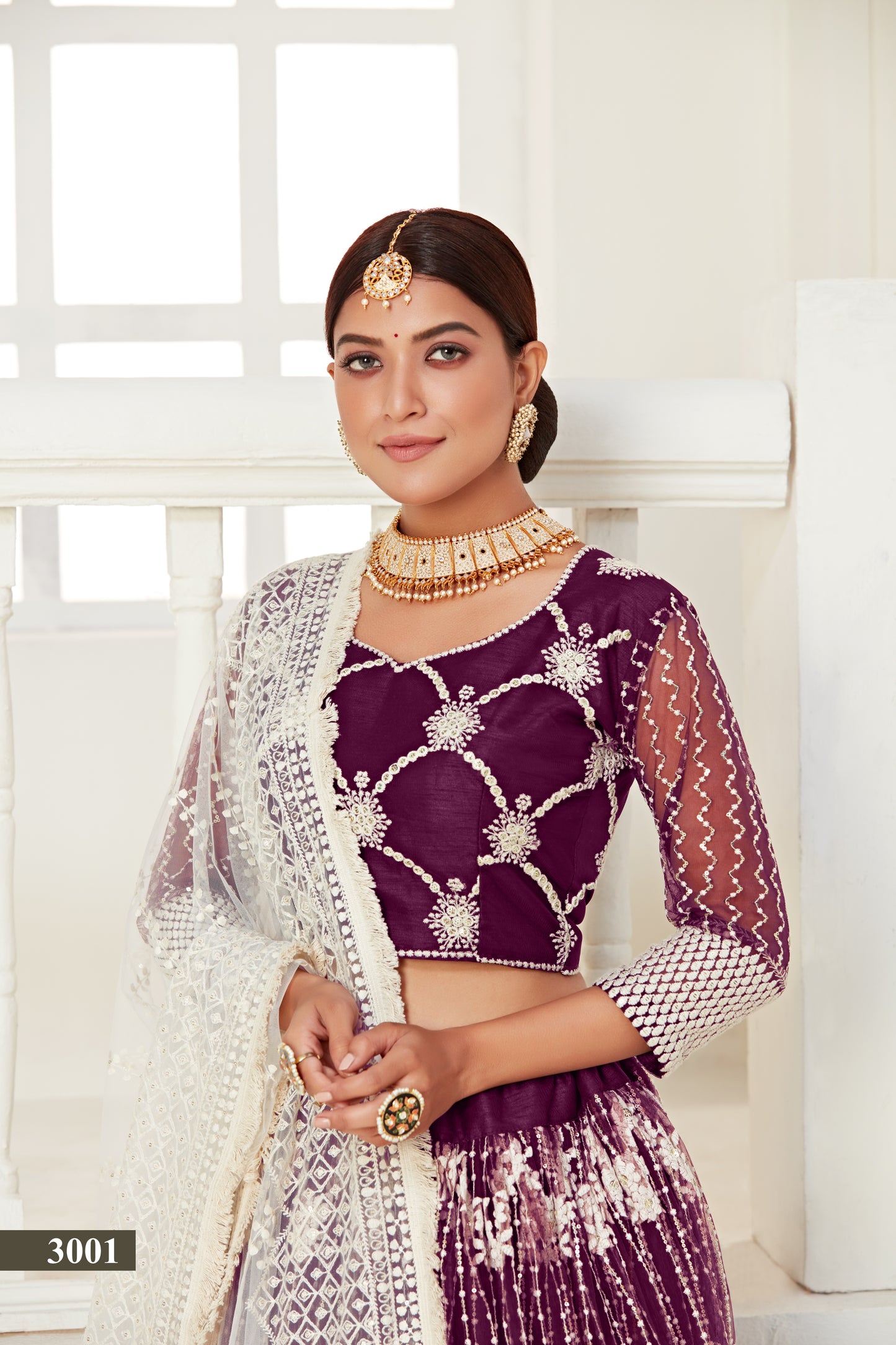 Imperial Wine Embroidered Lehenga