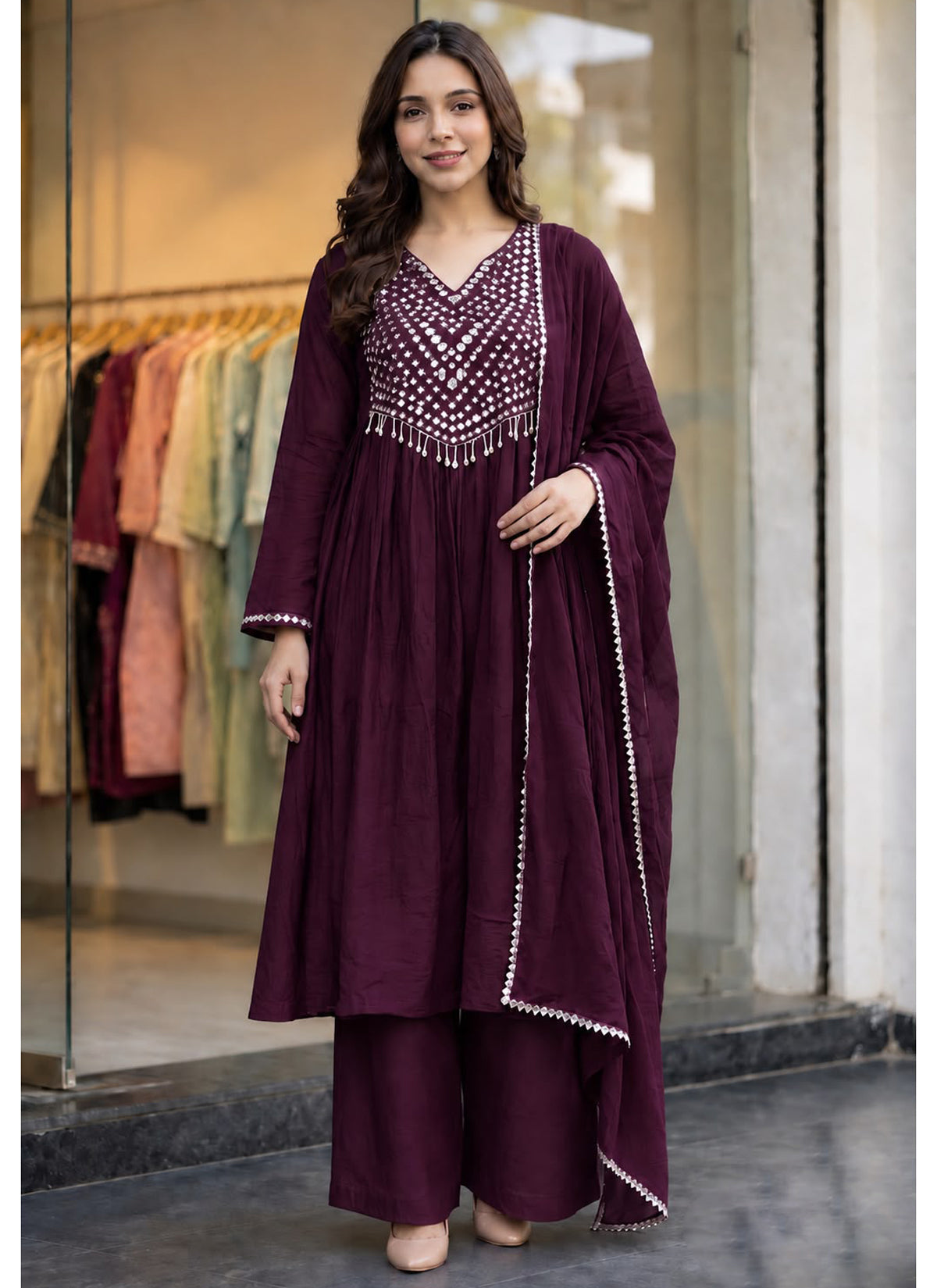 Purple Crush Silk Ready-to-Wear Anarkali Set with Matching Dupatta
