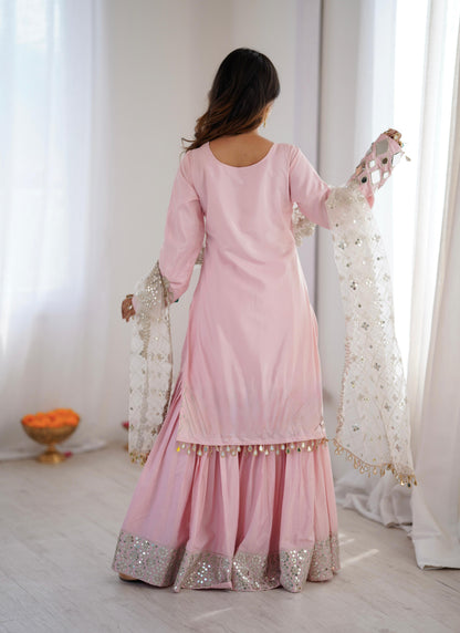 Premium French crep Embroidery Thread Detailing With Real Mirror top & palzzo set